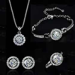Jewelry Set Necklace For Women's Synthetic Diamond Moissanite Party Wedding Birthday Crystal Cubic Zirconia Solitaire Round Cut Halo / Earrings / Bracelet / Ring / Gift / Casual Lightinthebox