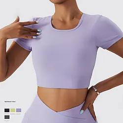 Women's Yoga Top Open Back Cut Out Solid Color Light Yellow Black Spandex Yoga Fitness Running Tee Tshirt Sport Activewear Breathable Quick Dry Moisture Wicking Stretchy Lightinthebox