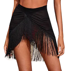 Women's Swimwear Cover Up Beach Bottom Normal Swimsuit Tassel Mesh Pure Color Black Bathing Suits New Stylish Vacation Lightinthebox