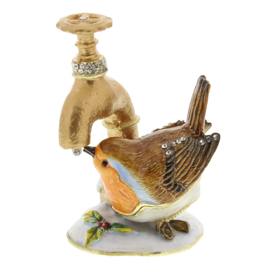 Treasured Trinkets Robin Drinking from Tap Trinket Box