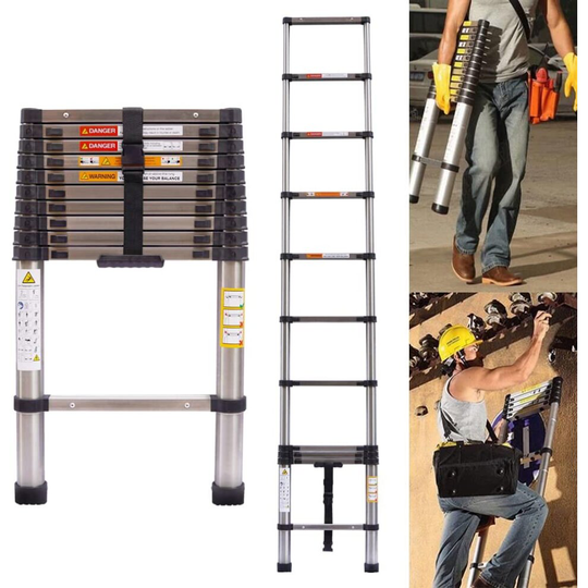 3.2M Telescopic Ladder Protable Step Ladder Stainless Steel EN131 Certified