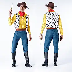 Toy Story Woody Cosplay Costume Halloween Props Masquerade Men's Movie Cosplay Anime Halloween Yellow Vest Shirt Pants Christmas Halloween New Year Polyester / Belt / Scarf / Hat / Belt / Scarf Lightinthebox