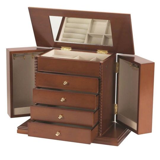 Mele and Co Large Walnut Finish Wooden Ladies Jewellery Box
