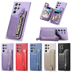 Phone Case For Samsung Galaxy Wallet Card A53 A33 A13 S22 Ultra Plus S21 FE S20 A72 A52 A42 Note 20 Ultra S10 S10 Plus S10 Lite Note 10 Wallet with Stand Zipper Solid Colored PU Leather Lightinthebox