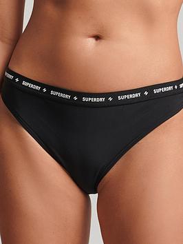 Superdry Code Micro Elastic Bikini Bottom - Black, Black, Size 12, Women