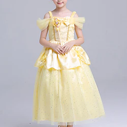 Beauty and the Beast Fairytale Princess Belle Flower Girl Dress Theme Party Costume Tulle Dresses Girls' Movie Cosplay Cosplay Halloween Yellow Dress Halloween Carnival Masquerade Cotton Lightinthebox