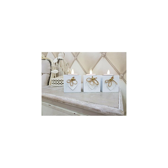 Pack Of 3 White Wooden Love Heart Box Shabby Chic Tealight Holders