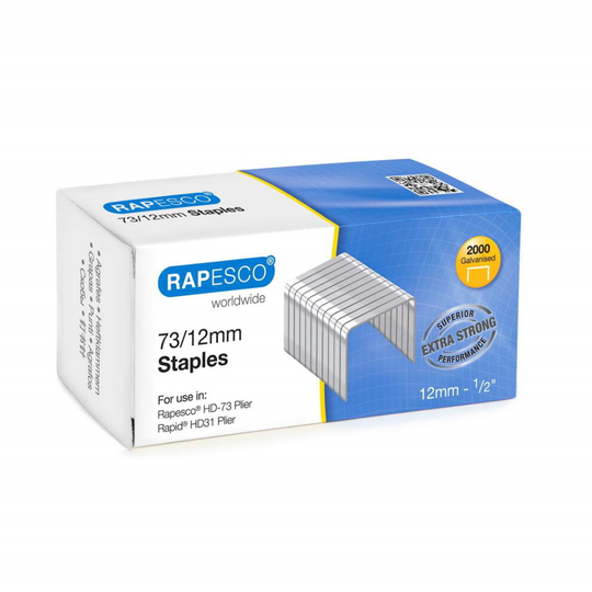 Rapesco 73/12mm Galvanised Staples Ideal for Rapesco Plier Box of 2000