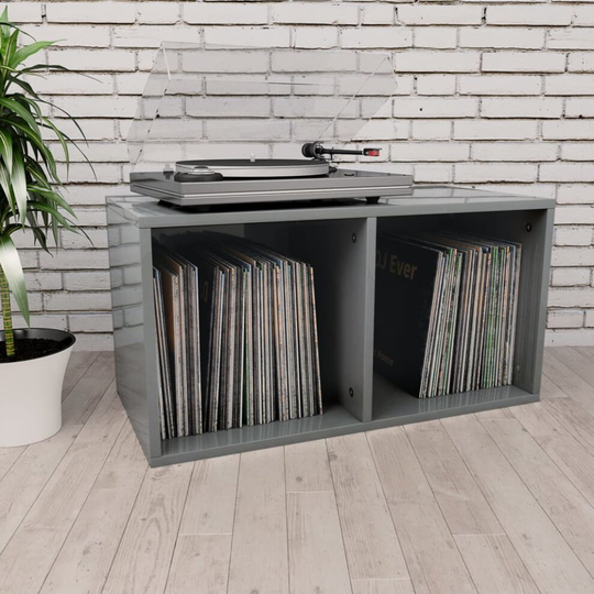 vidaXL Vinyl Storage Box High Gloss Grey Chipboard Recorder Case Collection