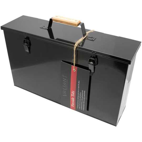 Valiant Fireside Tidy Ash Transporter - Black Gloss Steel Storage Box (FIR240)