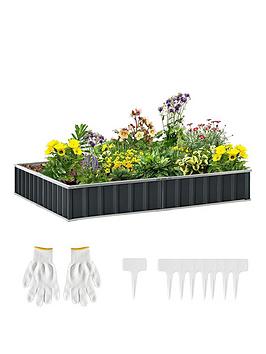 Outsunny Metal Raised Garden Bed No Bottom Diy Large Steel Planter Box W/ Gloves