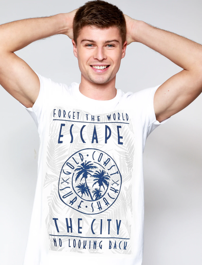 T-Shirts Escape The City Motif Cotton Jersey T-Shirt in Snow White - South Shore / S - Tokyo Laundry