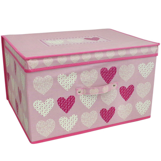 (Pink Hearts) The Magic Toy Shop Large Collapsible Storage Box Folding Jumbo Storage Chest Kids Room Toy Box