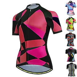 21Grams Women's Cycling Jersey Short Sleeve Bike Top with 3 Rear Pockets Mountain Bike MTB Road Bike Cycling Breathable Quick Dry Moisture Wicking Reflective Strips Viva Magenta Black Yellow Spandex Lightinthebox