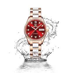 OLEVS Mechanical Watch for Women Analog Automatic Self-winding Stylish Elegant Waterproof Rhinestone Noctilucent Titanium Alloy Ceramic Genuine Leather Fashion Machine Lightinthebox