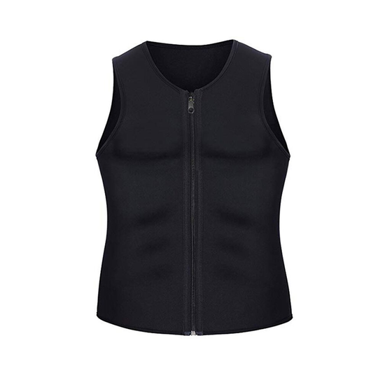 (Black, L) Mens Neoprene Body Sweat Shaper Sauna Vest Slimming Fat Burner Waist Trainer Zip
