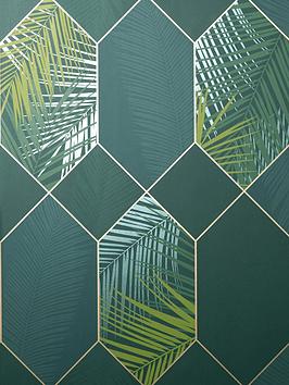 Fine Décor Miami Tropical Geo Emerald/Gold