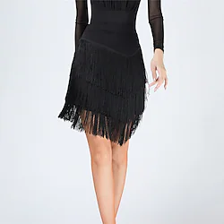 Latin Dance Skirts Tassel Pure Color Women's Training Party High Terylene Lightinthebox