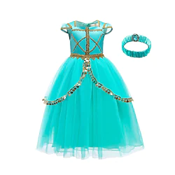 Princess Jasmine Cosplay Costume Outfits Girls' Movie Cosplay Cute Green Top Pants Halloween Children's Day New Year Polyester Lightinthebox