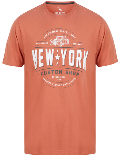 T-Shirts NY Custom Motif Cotton Jersey T-Shirt in Bruschetta Brown - South Shore / S - Tokyo Laundry