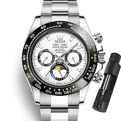 OLEVS Mens Automatic Watches Silver Bezel Stainless Steel Luxury Dress Mechanical Moon Phase Waterproof Wrist Watches for Mens Multi Date Lightinthebox