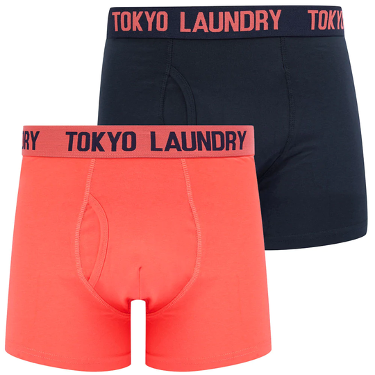 Mens Underwear Lumber (2 Pack) Boxer Shorts Set in Dubarry Coral / Sky Captain Navy - Tokyo Laundry / S - Tokyo Laundry