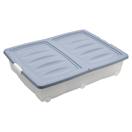 (2 x Large (55 Litre), Light Blue) 2 x 40 or 55 L Under Bed Storage Box Wheels Lids