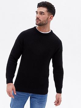 New Look Black Fine Knit Relaxed Fit Crew Neck Jumper, Black, Size Xs, Men