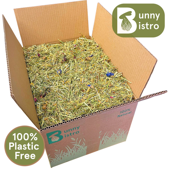(Flower Mix) Bunny Bistro Botanical Hay Boxes - Natural Food Box for Rabbits, Guinea Pig Food