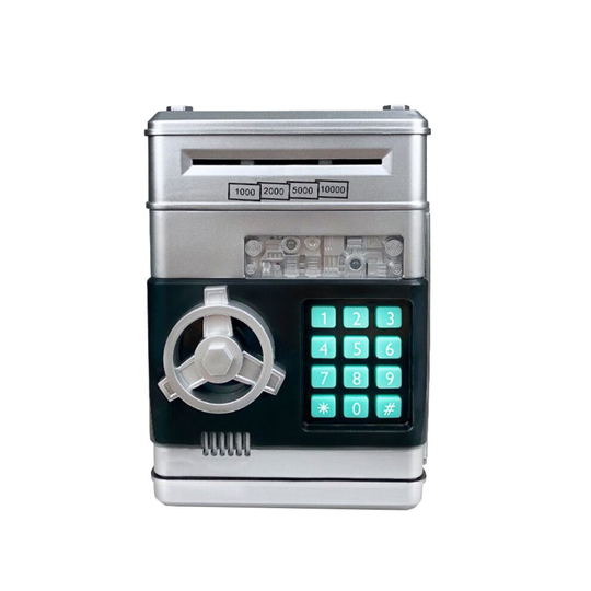 (Silver) Electronic Piggy Bank Password Safe Money Saving Box Kids