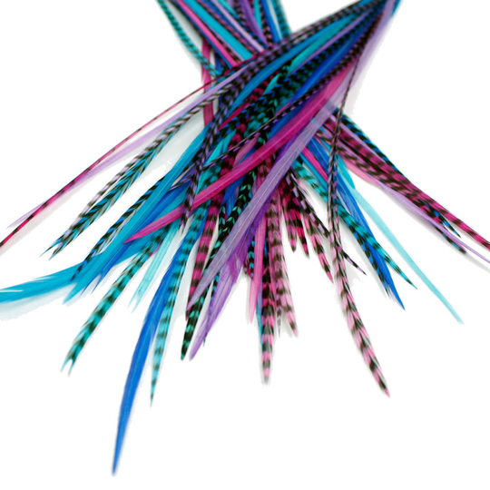 (Berry) 25 Real Feather Hair Extensions: 7-9 inch Kit