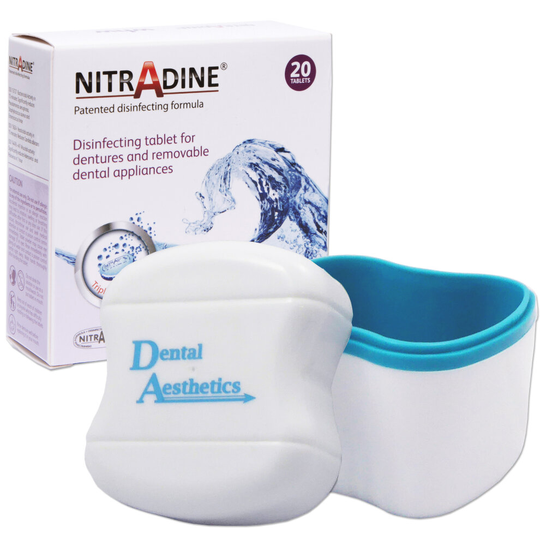 (2 Boxes of Nitradine) Nitradine & Bath ~ 20 Cleaning Tablets ~ 10wk Supply Dental Appliance Storage