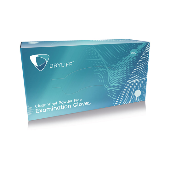 (Medium, 1 Box of 100) Drylife Clear Vinyl Powder Free Gloves