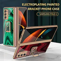 Phone Case For Samsung Galaxy Full Body Case Z Fold 2 Shockproof Dustproof with Stand Solid Colored Tempered Glass Lightinthebox