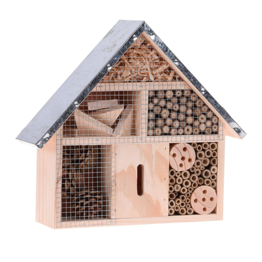 (Medium) idooka M/L/XL Wooden Box Insect/Bug Hotel- Patio Garden Ornaments Outdoor Gardening Home Decor- Wooden Shed with Metal Roof Box Waterproof De