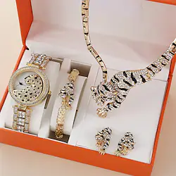 Rhinestone Leopard 5pcs/set Fancy Women Watches Jewelry Sophisticated And Stylish Women Watch Unique Ladies Watches Lightinthebox