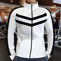 Men's Running Jacket Pocket Full Zip Long Sleeve Outerwear Winter Thermal Warm Windproof Soft Hiking Running Walking Sportswear Activewear Stripes Red Blue Green Lightinthebox