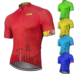 21Grams Men's Cycling Jersey Short Sleeve Bike Jersey Top with 3 Rear Pockets Mountain Bike MTB Road Bike Cycling UV Resistant Breathable Quick Dry Reflective Strips Green Yellow Sky Blue Spain Lightinthebox