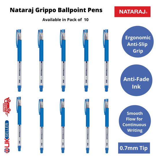 Nataraj Grippo Fine Ballpoint Pens Blue | Pack of 10