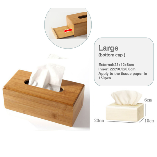 (Large(Bottom cap)) Bamboo Household Tissue Boxes Paper Storage Box