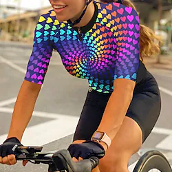 21Grams Women's Cycling Jersey Short Sleeve Bike Top with 3 Rear Pockets Mountain Bike MTB Road Bike Cycling Breathable Quick Dry Moisture Wicking Reflective Strips Green Purple Yellow Heart 3D Lightinthebox