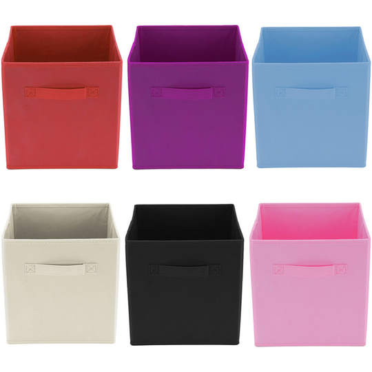(3, Cream) Foldable Square Fabric Storage Box Drawer Toys Books Clothes Folding Organiser