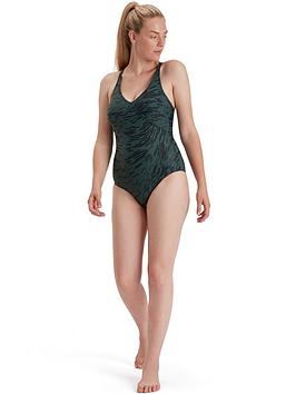 Speedo Lexi Printed Shaping Swimsuit - Black/Khaki