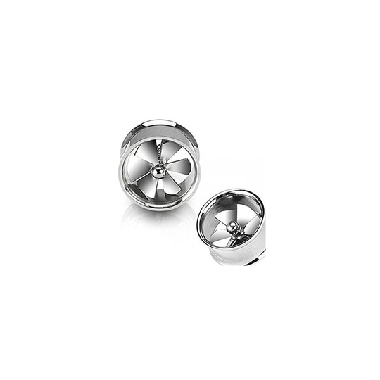 (22MM) Surgical Steel Spinning Pinwheel Fan Double Flared Ear Tunnel Saddle Plug Piercing Finest Quality Materials (Actually Spins)