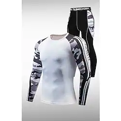 Men's Compression Suit Patchwork 2 Piece Athletic Winter Long Sleeve High Waist Breathable Quick Dry Moisture Wicking Fitness Running Jogging Sportswear Activewear Color Block Blue / Black Blue and Lightinthebox