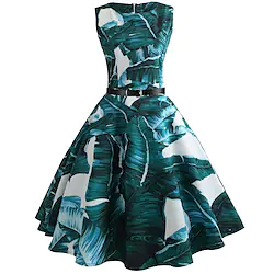 Audrey Hepburn Retro Vintage Hepburn Cocktail Dress Vintage Dress Dress Women's Slim Fit Costume Vintage Cosplay Vacation Dress Knee Length A-Line Dress Carnival / Belt / Leaf / Belt Lightinthebox