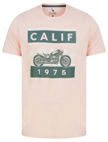 T-Shirts Calif Bike Motif Cotton Jersey T-Shirt in Chalk Pink - South Shore / S - Tokyo Laundry