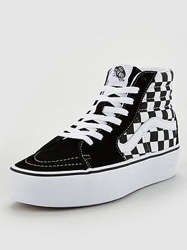 Vans UA Sk8-Hi Checkerboard Platform - Black, Black/White, Size 4, Women