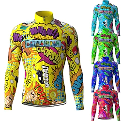 21Grams Men's Cycling Jersey Long Sleeve Bike Top with 3 Rear Pockets Mountain Bike MTB Road Bike Cycling Breathable Quick Dry Moisture Wicking Reflective Strips Green Yellow Sky Blue Cartoon 3D Lightinthebox