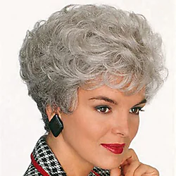 Gray Wigs for Women Synthetic Wig Curly Curly Pixie Cut with Bangs Wig Short Silver Synthetic Hair Gray Lightinthebox